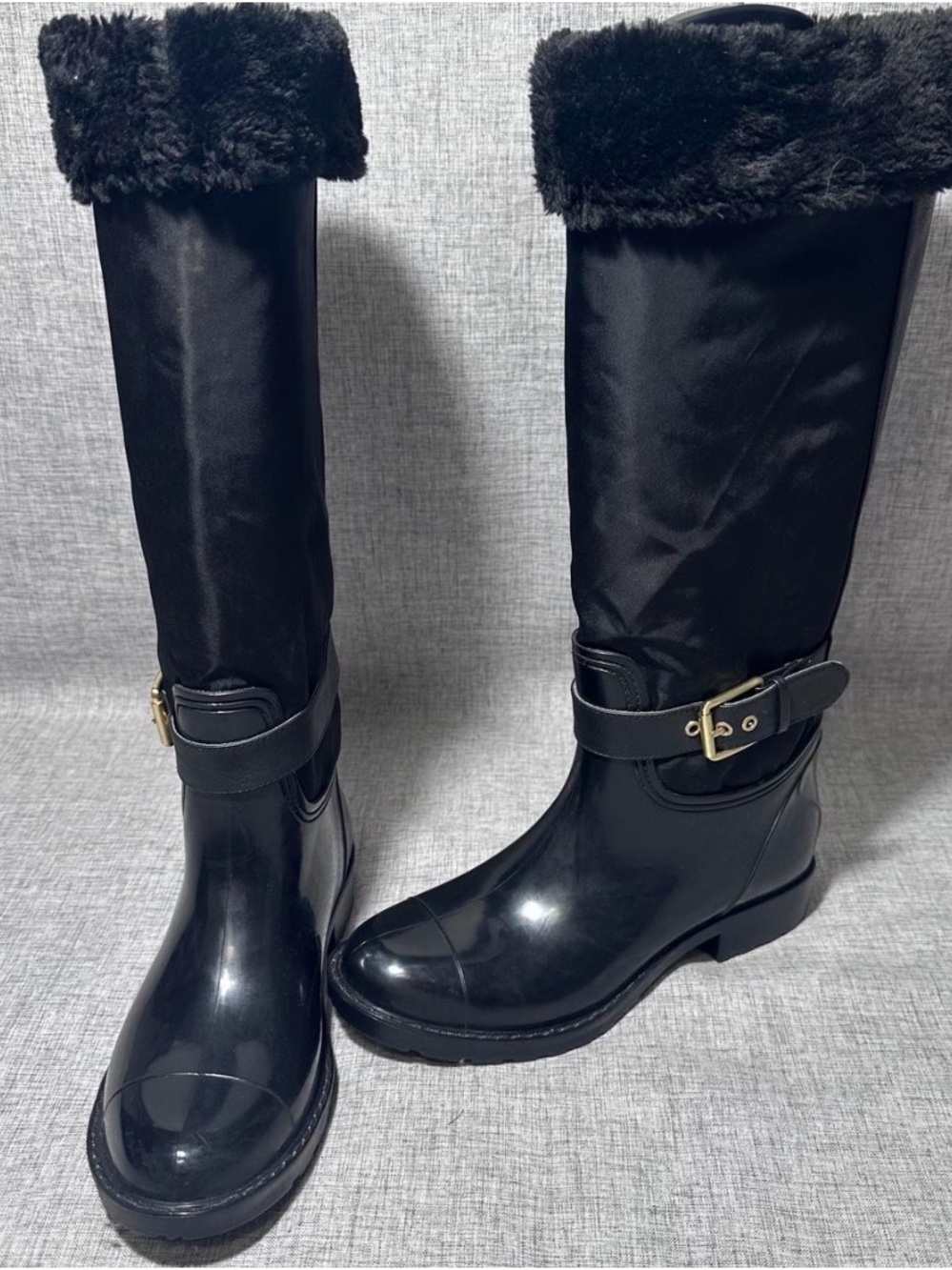 Marc Fisher Black Tall Faux-Fur Cuff Waterproof Boots